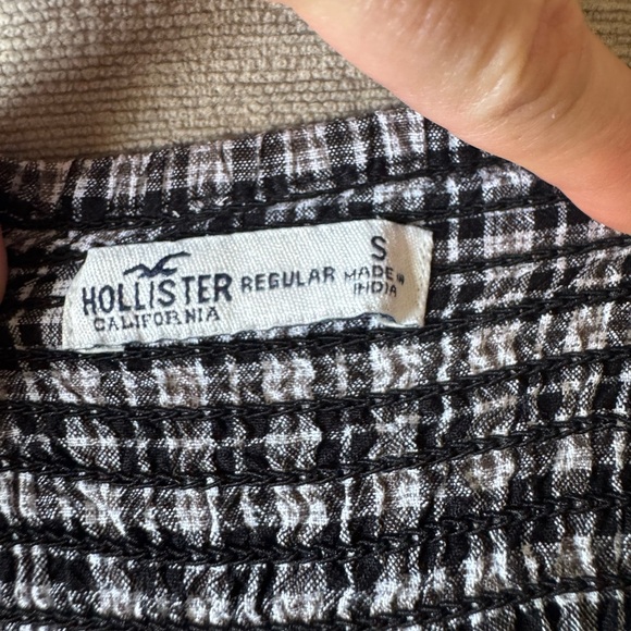 Hollister Plaid Ruched Tie Strap Mini Dress Black White Check Size Small - Picture 8 of 11